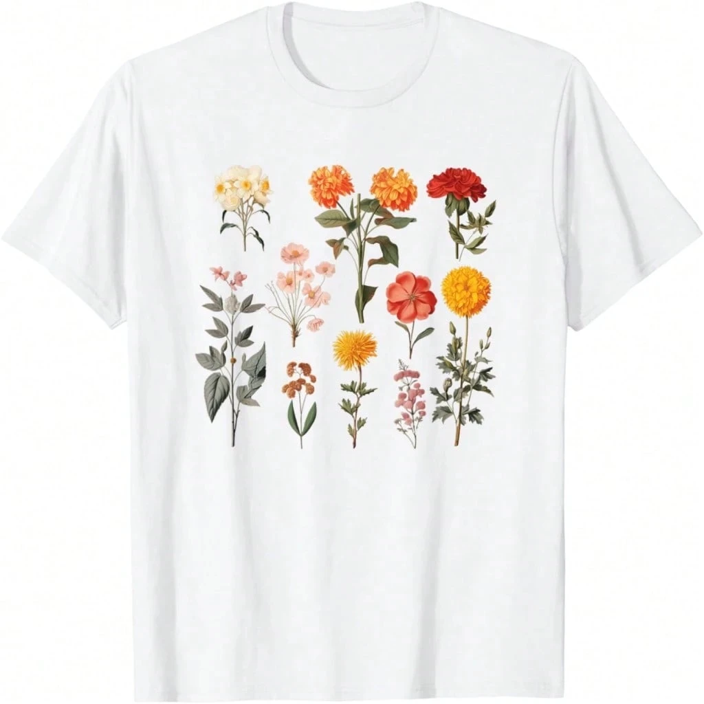Bouquet Botanical Floral Vintage Graphic T-Shirt Floral And Nature-Inspired Art T-Shirt Suitable For Summer mens t shirts