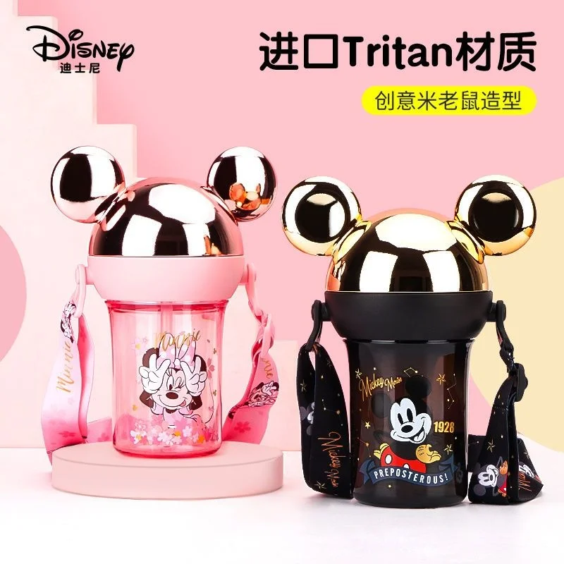 

Disney Mickey Mouse Straw Cup Minnie Children Water Cup Tritan Material Convenient Baby Plastic Fashion Water Bottle For School