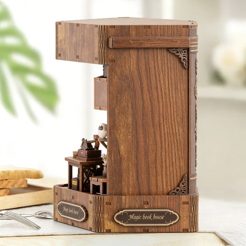 OUZEY ร้านหนังสือจิ๋วแห่งเวทมนตร์ ตัวต่อ 3 มิติ - ชุดประกอบโมเดลห้องสมุดไม้ DIY สำหรับวัยรุ่นและผู้ใหญ่