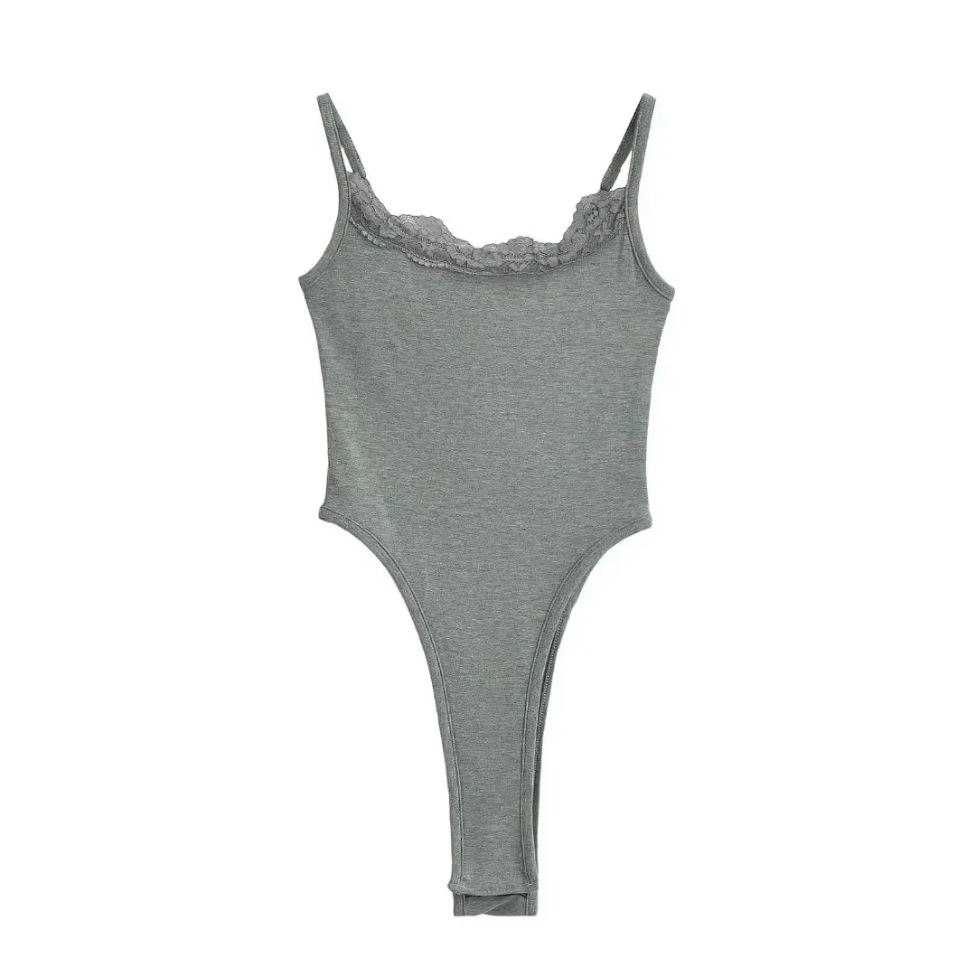 เสื้อชั้นในลูกไม้ Street Sle สำหรับผู้หญิง ทรงเข้ารูป เอวสูง หรือเสื้อท่อนบนแบบเซ็กซี่สำหรับฤดูร้อน ดีไซน์ผ่าข้าง