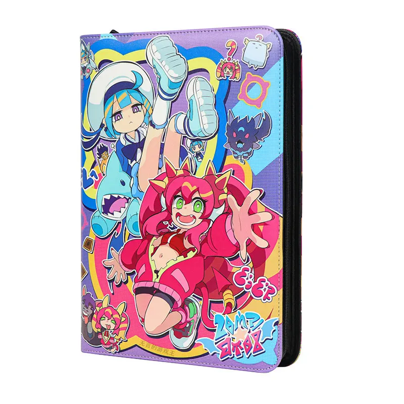 PU Leather 360 Pockets Cards Binder Anime TCG Game Zipper Card Album With 9 Sealed Fixed Pockets Pages For MG/PKM/FOW/YGO