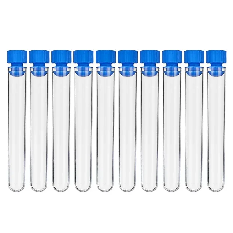 Test Tube 12x100mm Transparent Laboratory Transparent Plastic with Starting Cap School Laboratory Supplies 100 Pcs / Pack