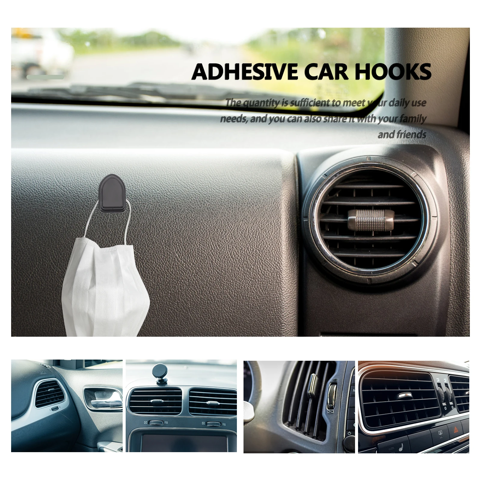

15pcs Car Hooks Adhesive Back No Drilling ABS Plastic Strong Durable Car Storage Accessories Hanging Key Rings Cables Sunglasses