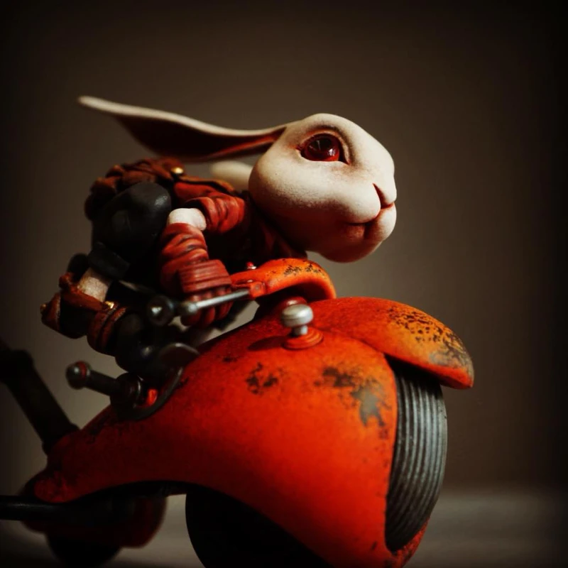 Resin Figure Model Kits Steampunk Cute Rabbit with Motorcycle GK Figures Unassambled Unpainted S-203