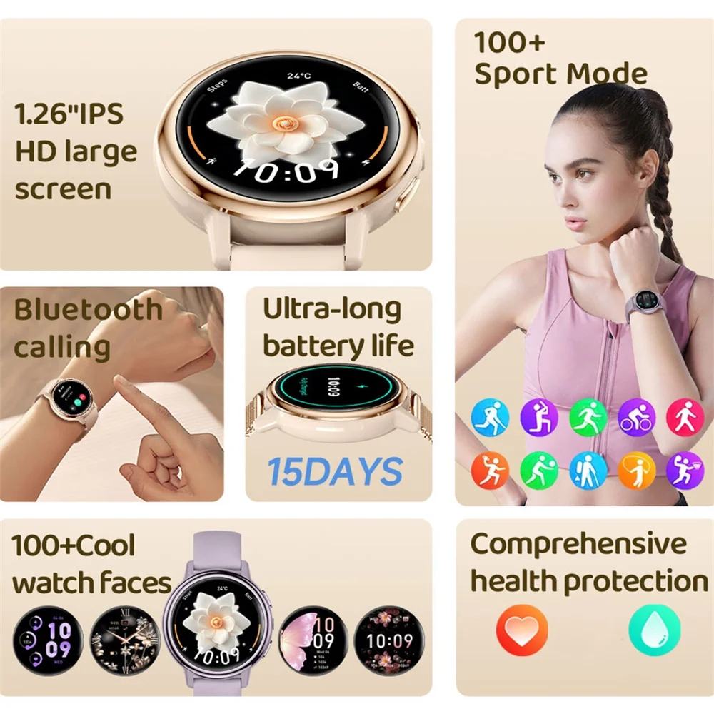 فتاة الساعات الذكية السيدات الرياضة مصباح يدوي مقاوم للماء بلوتوث دعوة ساعة ذكية المرأة 128 متر ذاكرة كبيرة الصحة معدل ضربات القلب