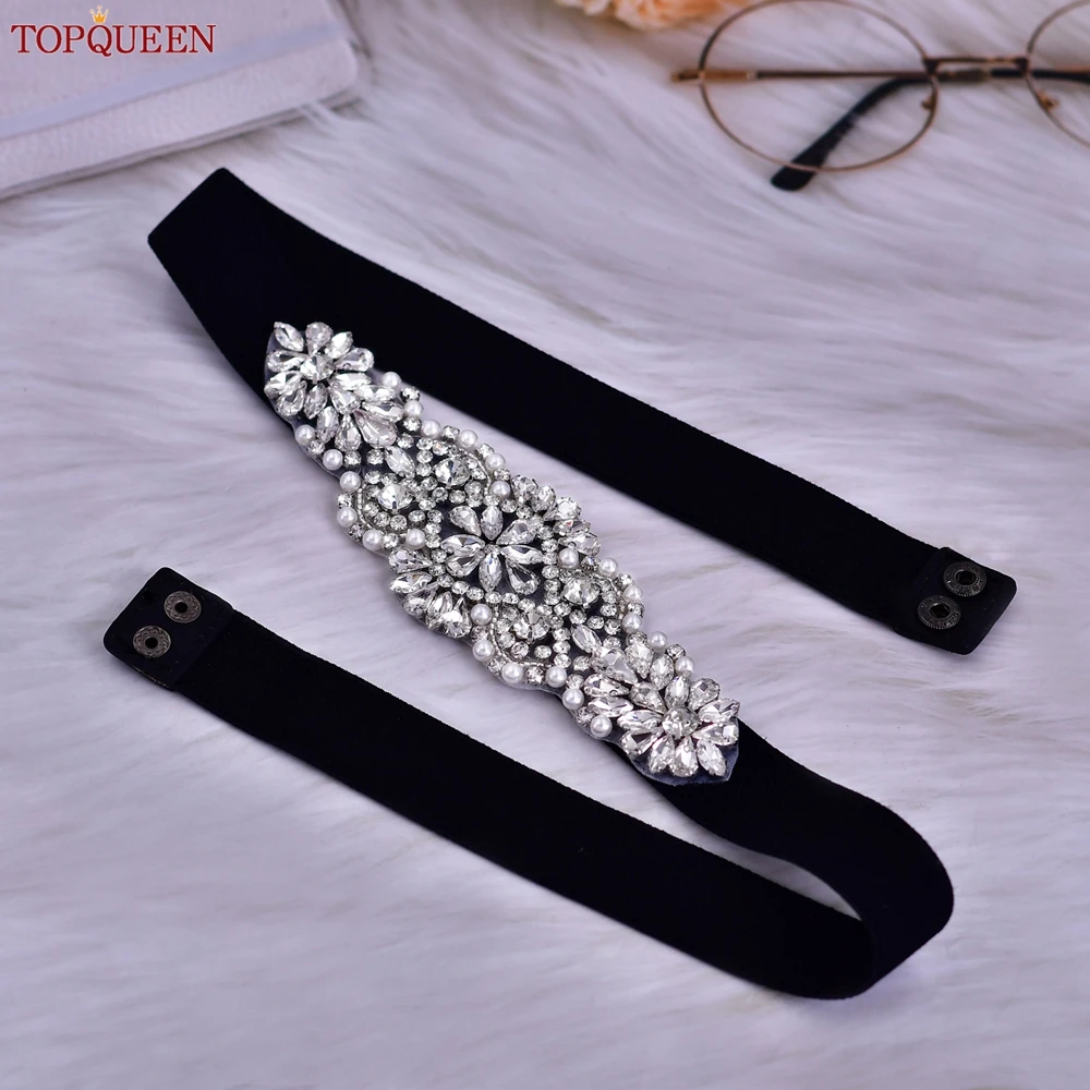 

TOPQUEEN Jewelry Elastic Belt Women's Coat Corset Belt Casual Sweater Waist Decoration Waistband Silver Bridesmaid Belt S394