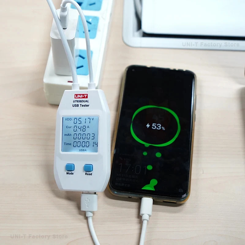 UNI-T UT658 USB تستر UT658C UT658DUAL شاحن نوع A/C شحن سريع القدرة الحالية اختبار مقاومة الطاقة USB السلطة متر
