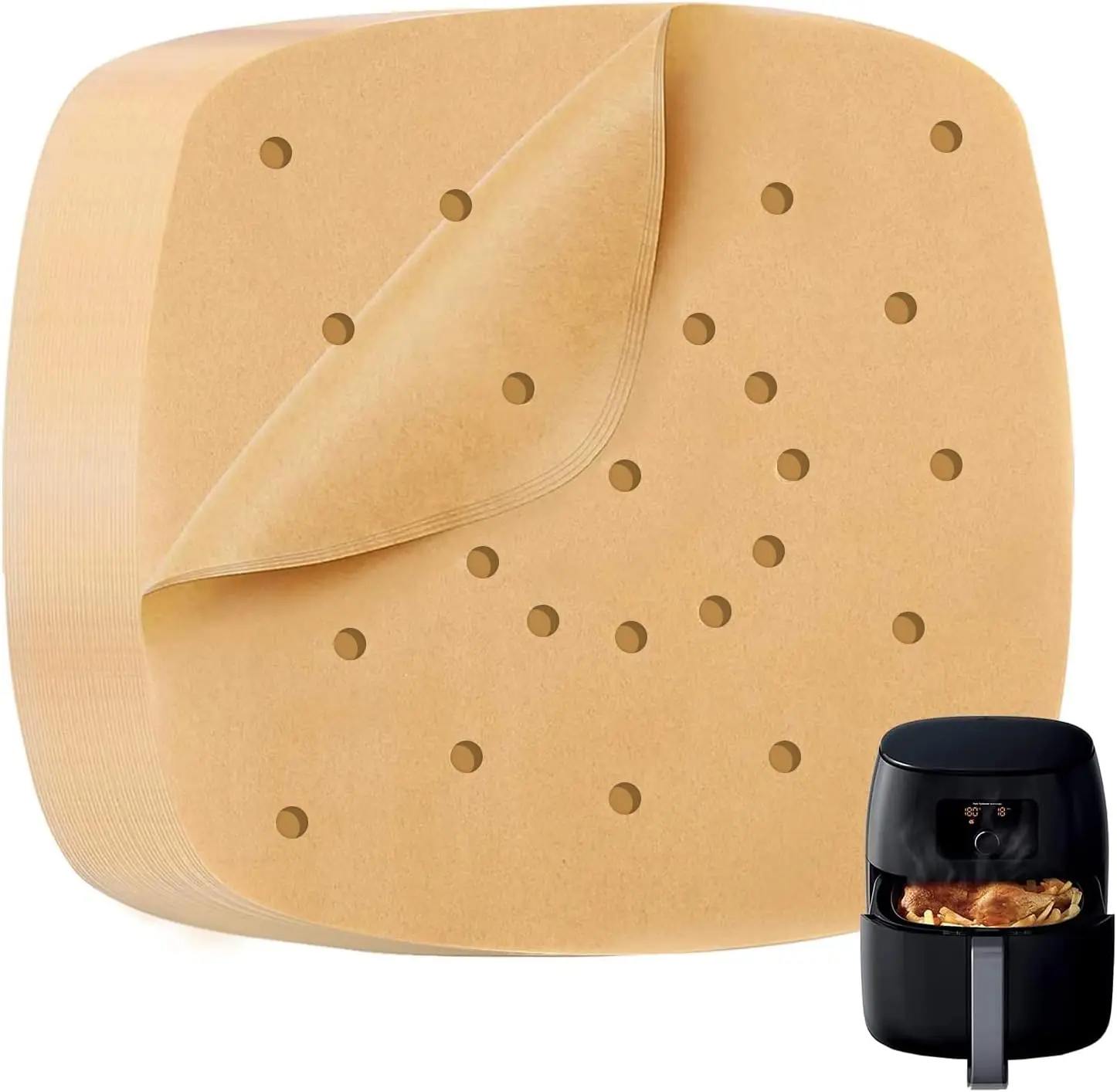

200 Perforated Unbleached 9 Inch Parchment Liners Heavy Duty for Air Fryer Steamer Oven Frying