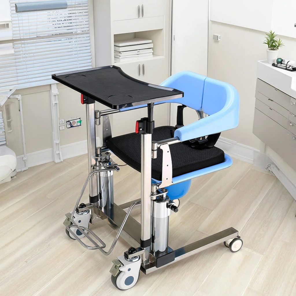 Medical-grade stainless steel raised toilet seat with hydraulic assist and removable tray