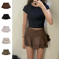 ETJ 2025  women's summer new sexy fashion hot girl style flouncy stacked decoration mid-waist short skirt pants