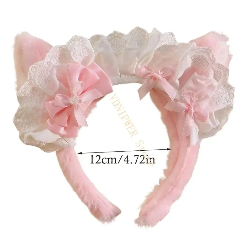 Plush Anime Hair Accessory Cats Ears Bows Design Adjustable Headbands For Cosplay D08E