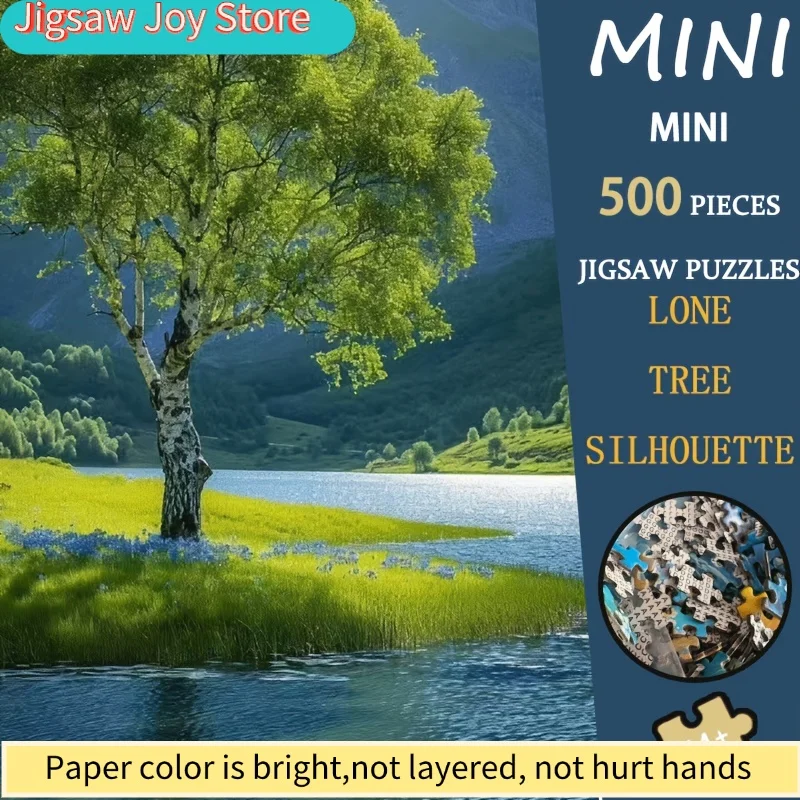 

Силуэт одиночного дерева, 1 коробка, мини-пазл, идеальный рождественский подарок, трендовый праздничный пейзажный арт, 15x10 дюймов, спокойное шедевральное произведение искусства