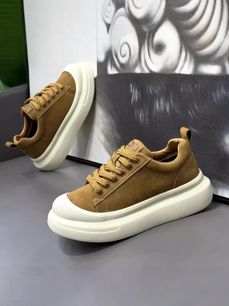 Men's Fashionable Retro Thick Bottom Sports Shoes Casual Loafers Youth Increased Height Leisure PU Upgraded Flap Leather Shoes