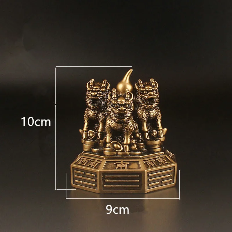 Artificial Copper Three Head Krin Auspicious Peace Collective Wealth Home Putting Decorate Ornaments