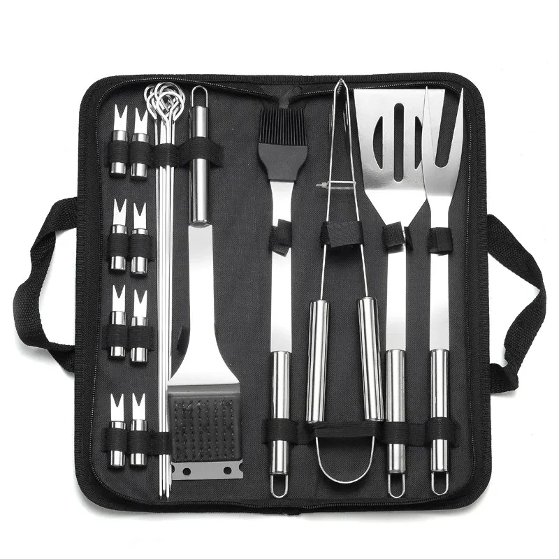  20Pcs BBQ Grill Tools Set Stainless Steel Heavy Duty Grilling Accessories Kit Grill Utensils Set with Canvas Bag 