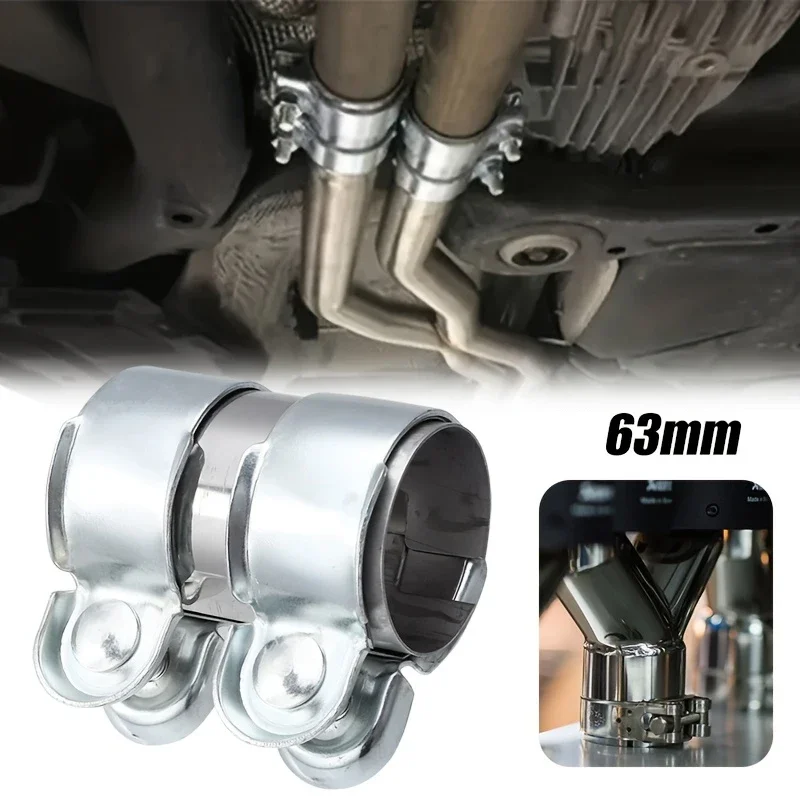 Edelstahl-Auspuffrohrklemme 45mm 50mm 63mm Doppelverbinder Schalldämpferhalterung für Auto Universelles Reparaturzubehör-Set – Detail 1
