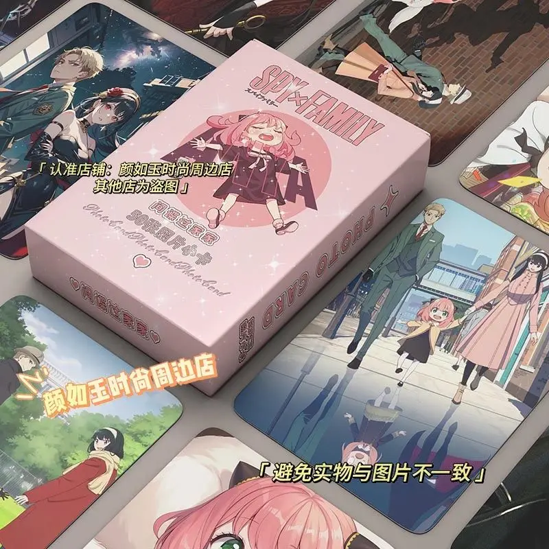 50 Stks/set Anime Spion Familie Anya Vervalser Laserkaart Lomo Kaart Met Beschermende Tas