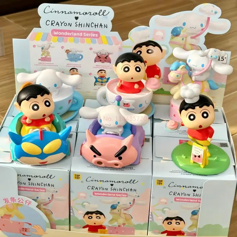 

Origianl Cinnamoroll Crayon Shin-Chan Wonderland Series Blind Box Kawaii Desktop Ornament Cute Collectible Figurines Girl Gift