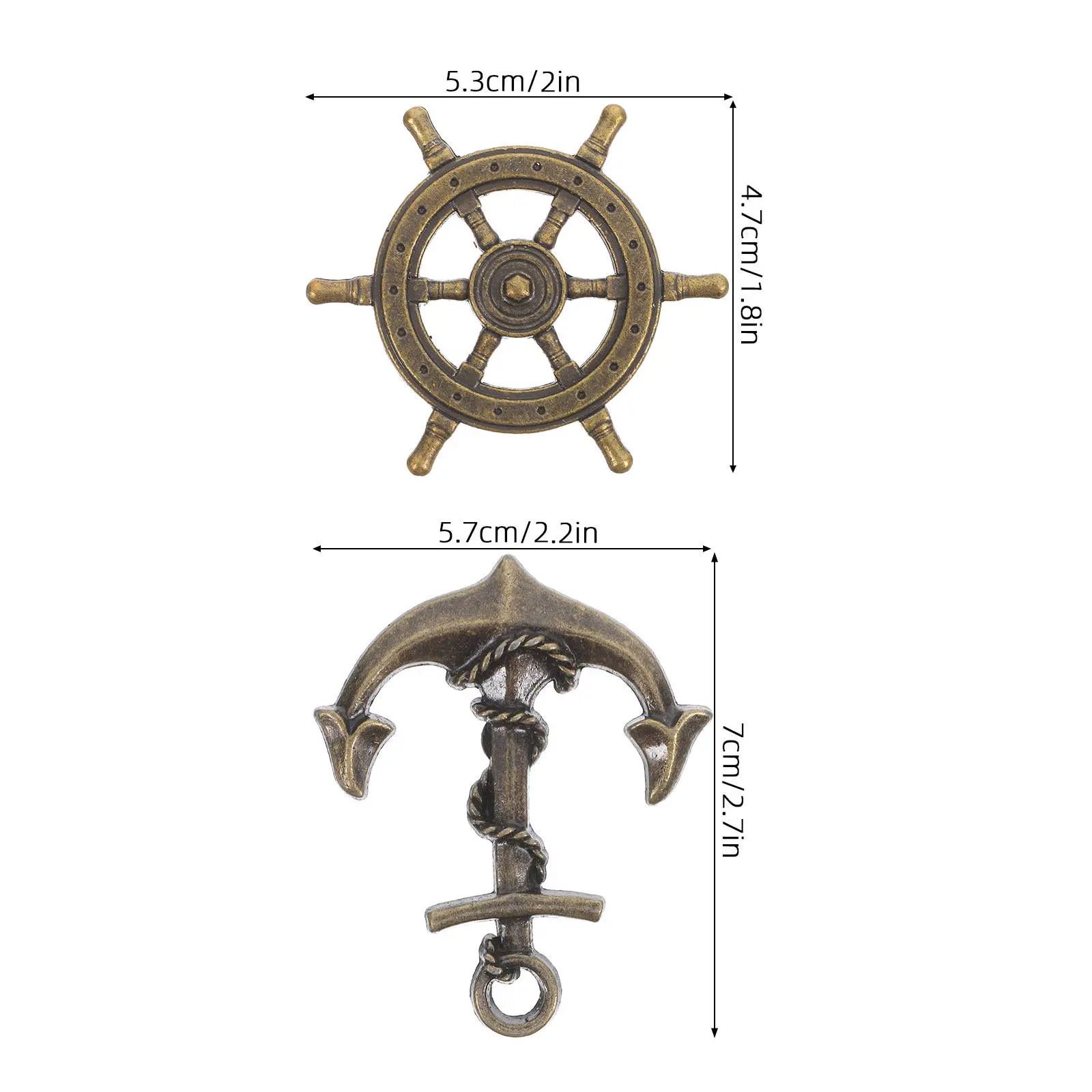 8Pcs Cabinet Door Handles Vintage Anchor Ship Wheel Nautical Drawer Pulls Bronze for Wardrobe Dresser Cupboard