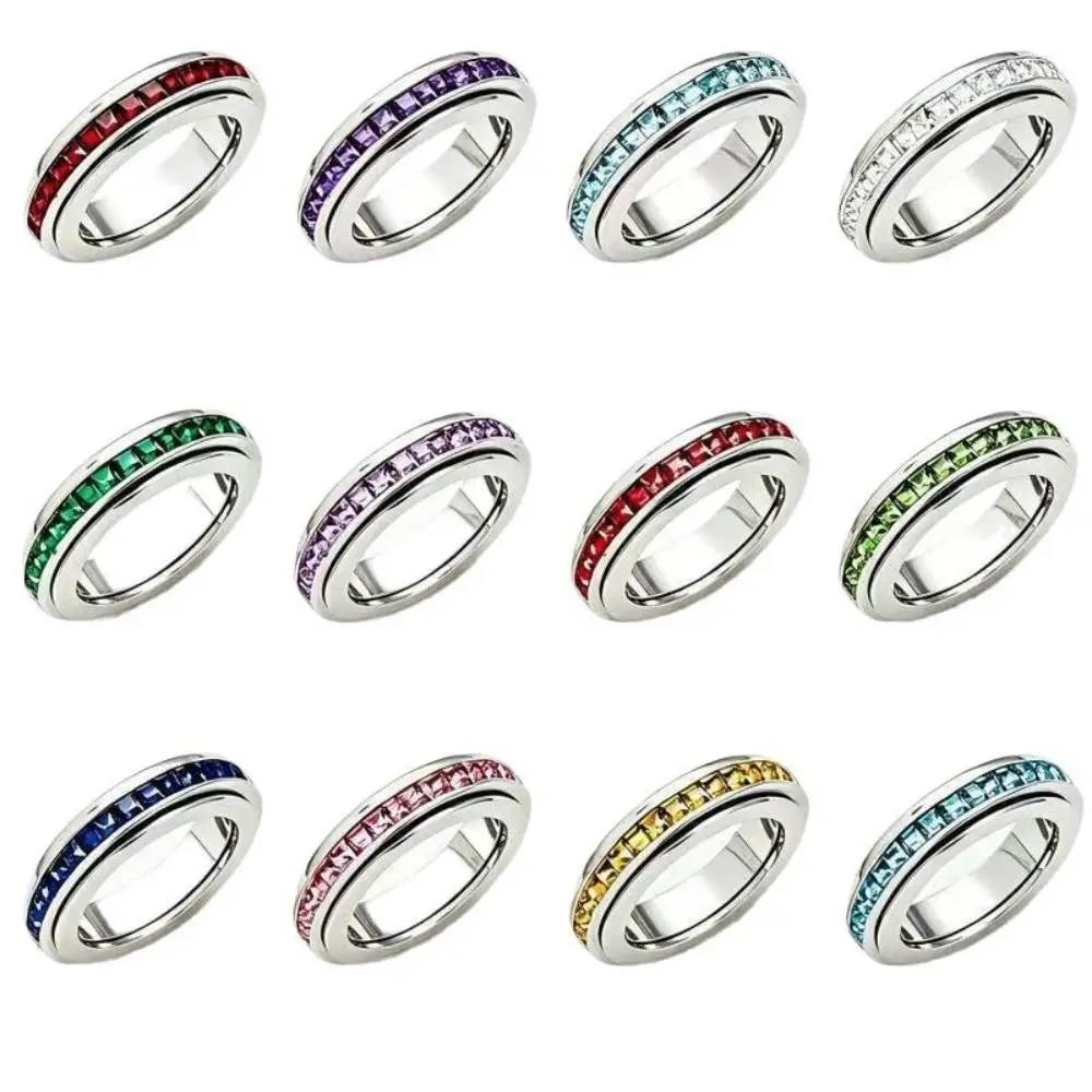 Cubic Zirconia Women's Anxiety Ring Light Luxury Sparkling Stainless Steel Spinner Fidget Ring Fashion Jewelry Size 6-10