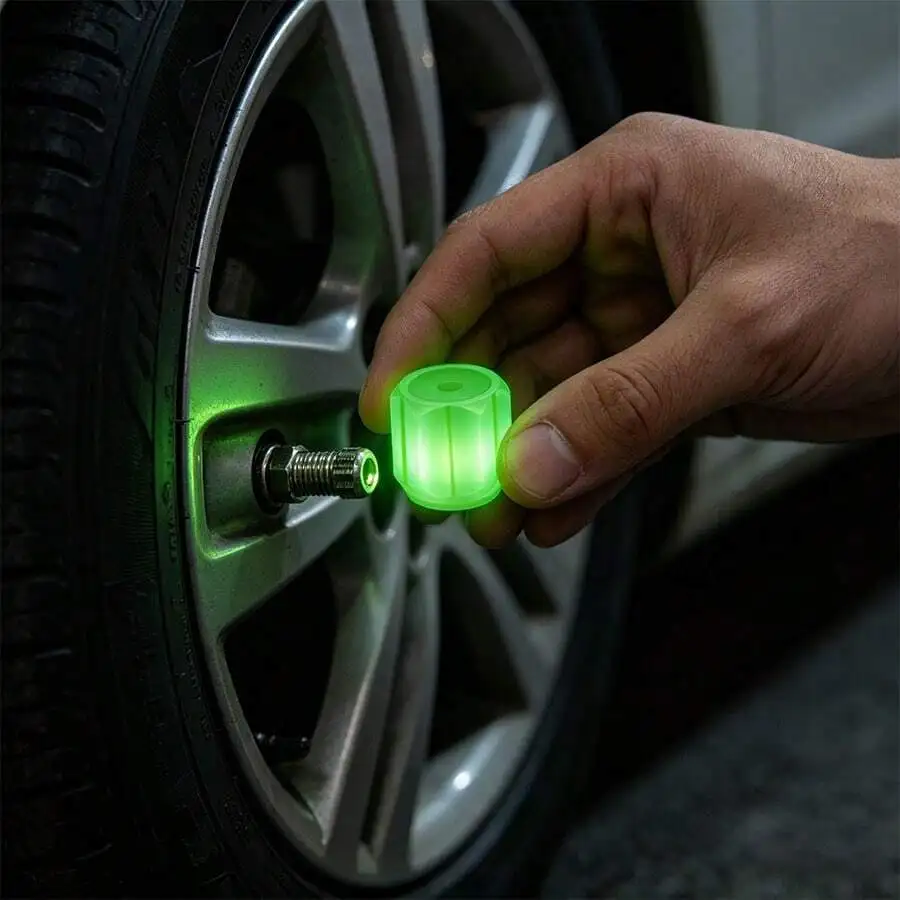 Green Glowing Tire Valve Caps, Universal Glow In The Dark Tire Stem Covers, Luminous Fluorescent Air Valve Caps For Cars, view 2