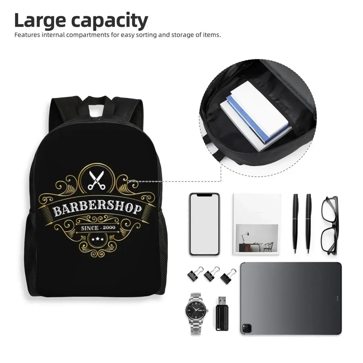 Barbershop Sign Laptop Backpack Women Men Basic Bookbag for School College Students Barber Shop Bags