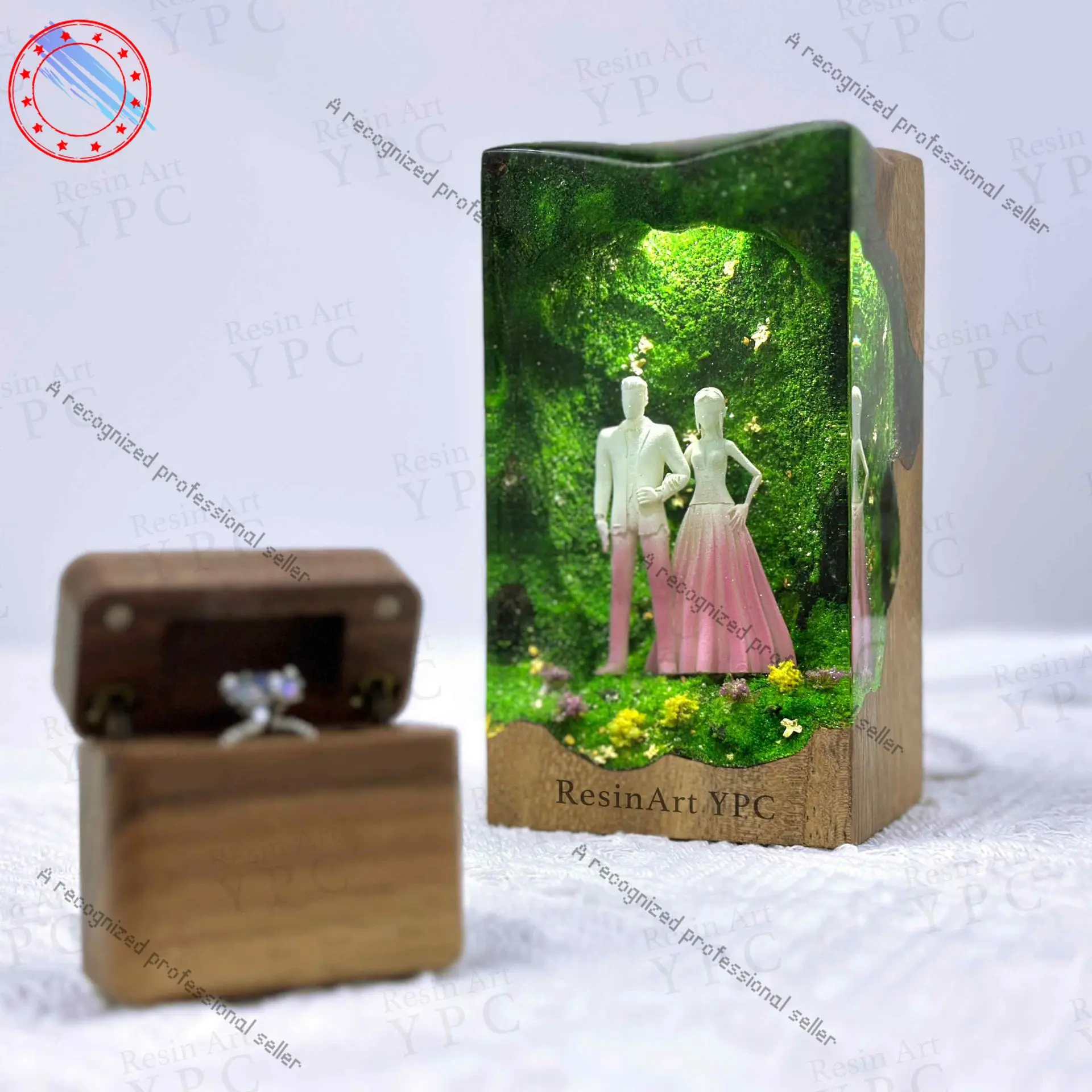 

European and American creative wedding series wood epoxy resin engagement wedding tabletop ornament wedding gift