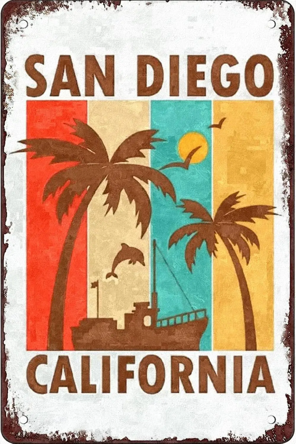 Interesting Metal Tin Sign Summer 2021 San Diego California Wall Decoration is Suitable for bar Living Room Bedroom Coffee Shop