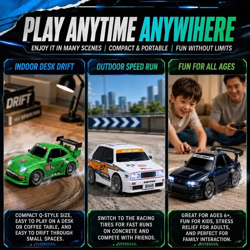 Rc Drift Car 1 To 24 Scale Dinosaur Painted Four Wheel Drive Led Lights Aerodynamic Rear Wing Decorative Ornament