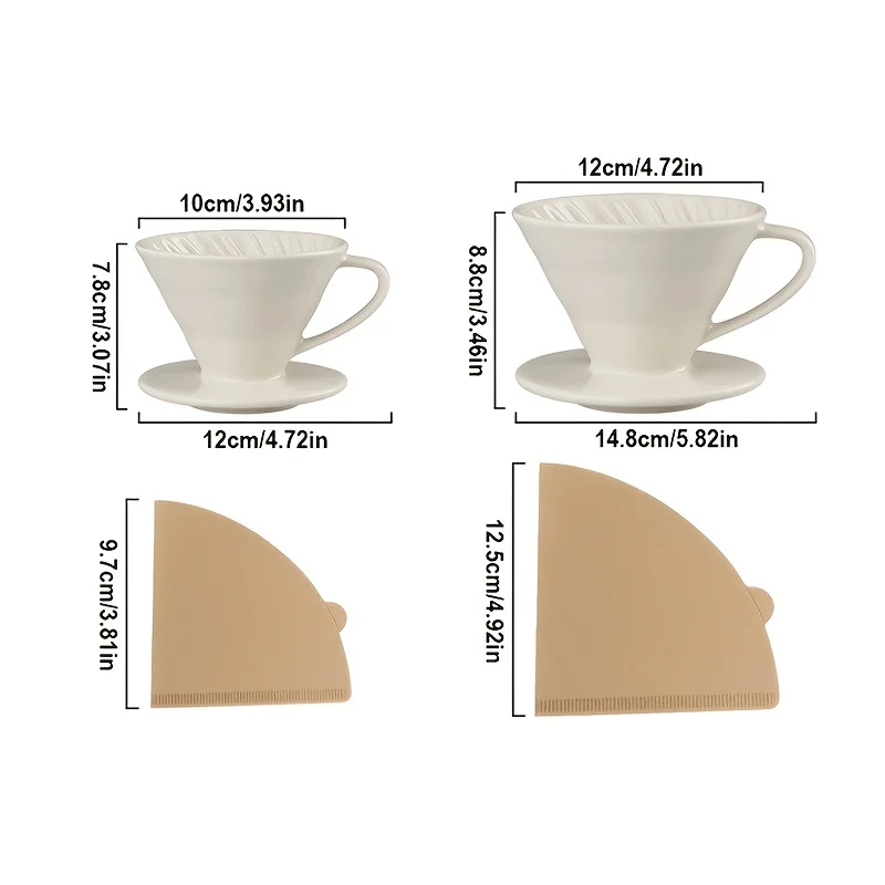 Pour Over Coffee Maker, Ceramic Coffee Filter Dripper with 100pcs Filter Paper, Single Cup Coffee Dripper
