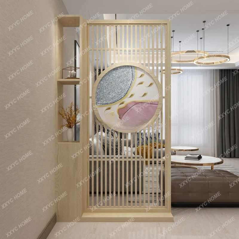 

Modern light luxury round screen partition living room entrance entrance partition rack solid wood screen cabinet