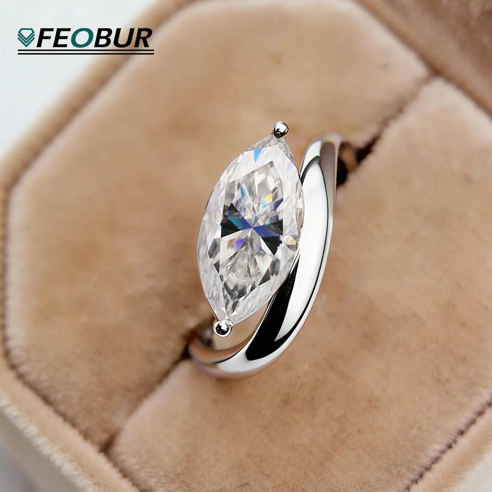 Anillos de Compromiso de Moissanita con Corte Marquesa de 2CT para Mujer, Anillo de Plata Esterlina 925, Anillo Solitario de Diamante para Boda, Joyería