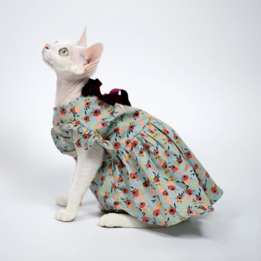 Luxury Sphynx Cat Dress Summer Fancy Dress for Hairless Cat Sphynix Cat Costome Clothes Flower Evening Dress for Kittens Skirt