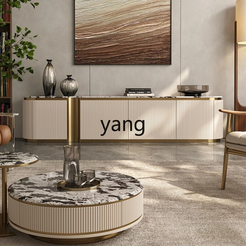

YJQ high marble TV cabinet living room home minimalist villa solid wood supercrystalline stone floor cabinet