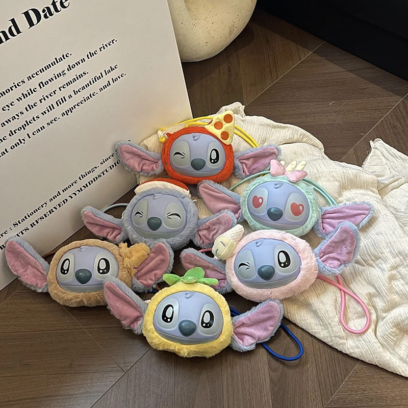 

New Disney Stitch Cartoon Plush Backpack Cute Winter Gift For Girls Stuffed Animal Toy Plushie Bag Kids Carry-On Satchel