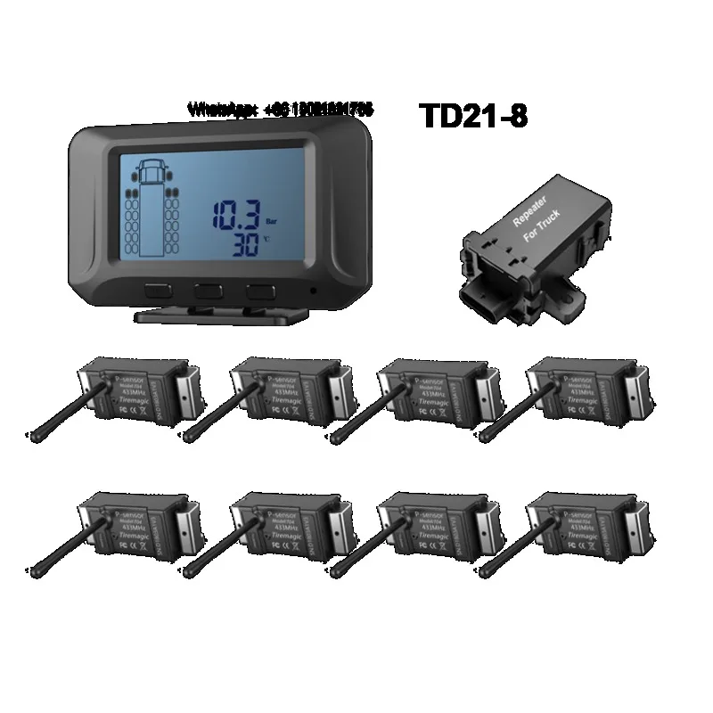 TIREMAGIC TD21-8 all-terrain tractor TPMS 26 tire, automobile tire pressure monitoring system, sound and light alarm 2.6-inch LC