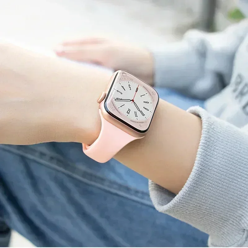 Slim Silicone Strap for Apple Watch 46mm Band 44 mm 45mm 38mm 42mm 49mm Bracelet iWatch Correa Serie 8 7 6 5 SE 4 9 10 ultra 3 2