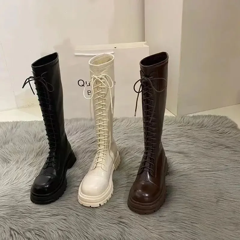 Thick Soled White/black Long Boots For Women's Shoes 2024 New Girls' Autumn/winter Long Leg Knight Boots Low Price Promotion
