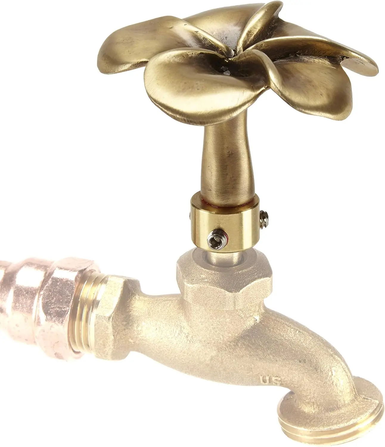 

Plumeria Flower - Decorative Outdoor Faucet Handle with Universal Adapter, Brass, DIY, Replacement Handle Only (Faucet not Inclu