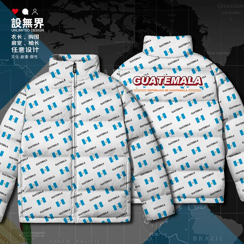 Republic of Guatemala Guatemalan GTM country flag White duck down Jackets Outdoor fashion printing jacket Man down coat Winter