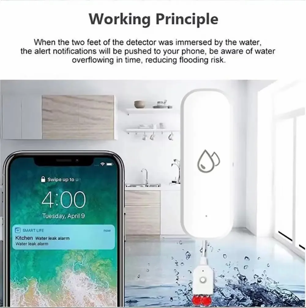 Tuya Smart Flood Leakage Sensor Remote Monitor WiFi Water Overflow Level Detector Water Leak Sensor Security Sound Alarm System