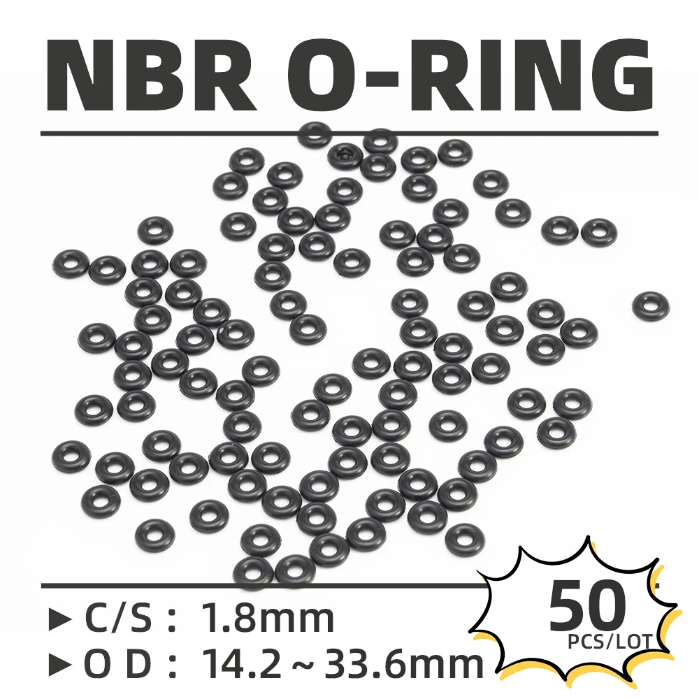 50PCS/Lot Rubber Black NBR CS 1.8mm OD 14.2/14.8/15.4/16.1/17.6/18.6/19.6/20.6/21.6 mm O Ring Gasket Oil Resistant Waterproof