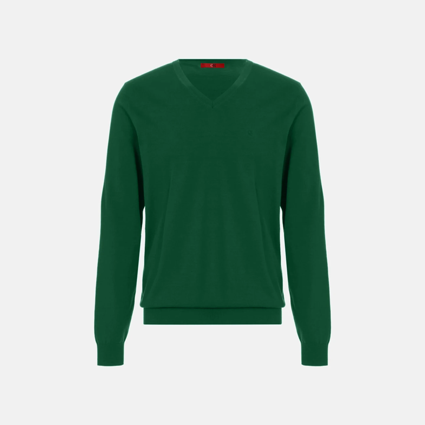 Suéter Masculino CH com Decote em V, Ajuste Slim, Manga Longa, Pullover de Tricô com Pequeno Bordado, Top Casual para Negócios