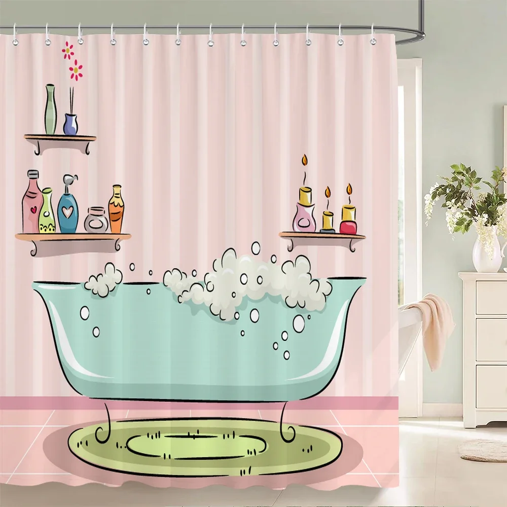 

Романтические розовые 3D занавески для душа для девочек с принтом для ванной комнаты, занавеска для душа, водонепроницаемая полиэфирная ткань, украшение для занавески для ванны