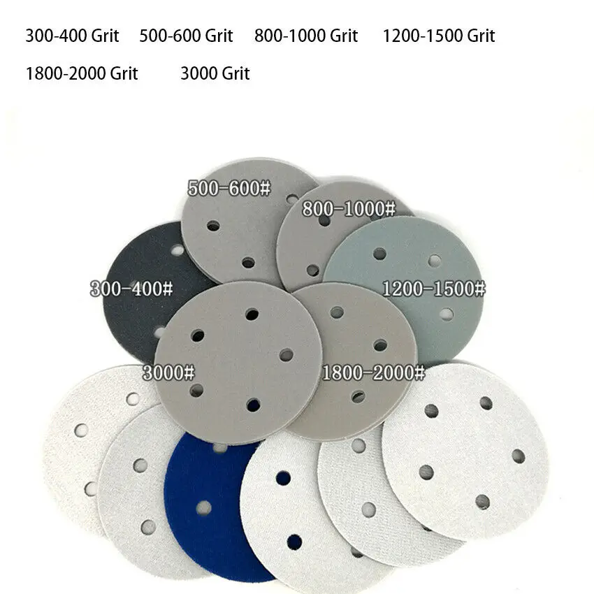 5 Inch 125Mm Ẩm Ướt Và Khô Mút Lót Đĩa Móc Vòng Bọt Biển Giấy Nhám 5 Lỗ 300-3000 mài Hợp Kim Nhôm