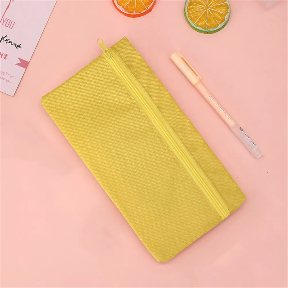 Large Capacity Zipper Canvas Bag School Pencil Box Pencil Storage Bag Women Makeup Bag Solid Color Coin Purse Multipurpose Bag