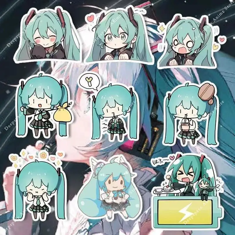 100개 귀여운 하츠네 미쿠 스티커 노트북 기타 스케이트보드 여행가방 장식용 귀여운 만화 스티커 어린이 파티 선물 장난감