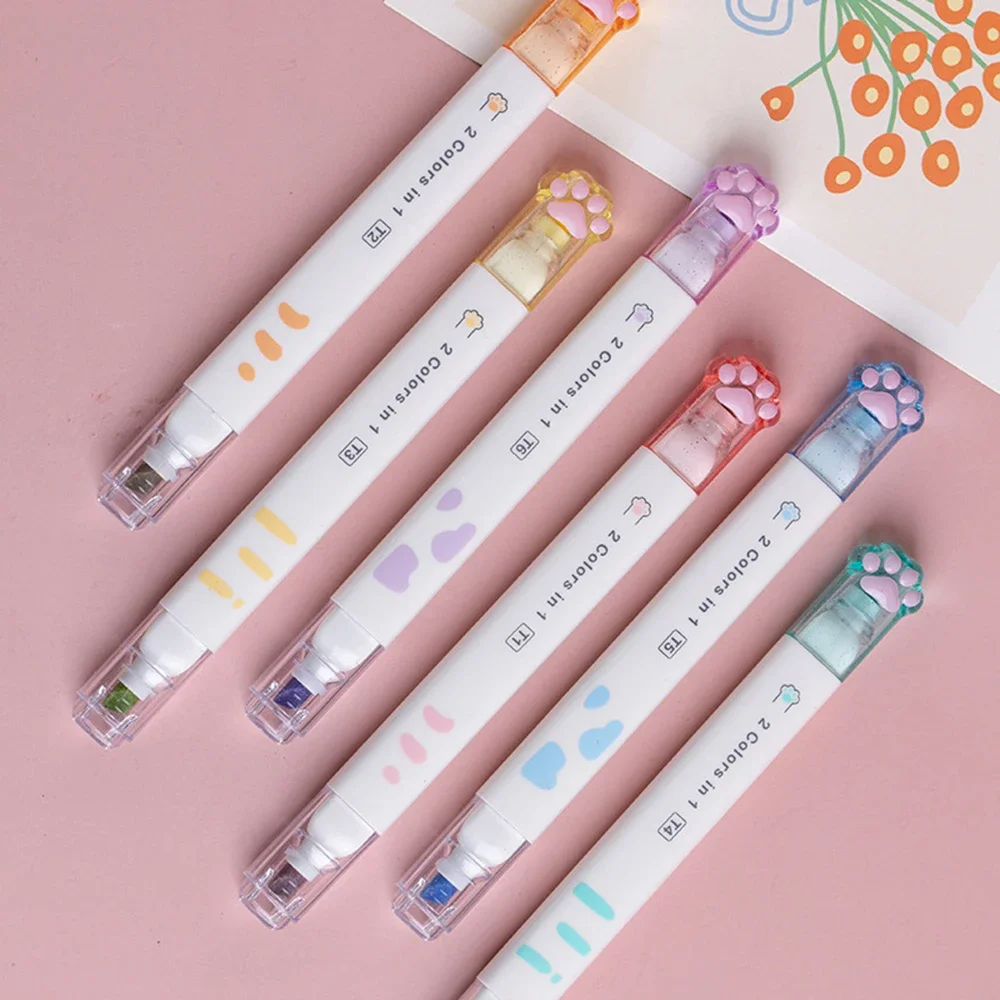 

6Pcs/Set Cute 12 Colors Cat Paw Highlighter Student Writing Drawing Marker Pens Stationery School Supplies