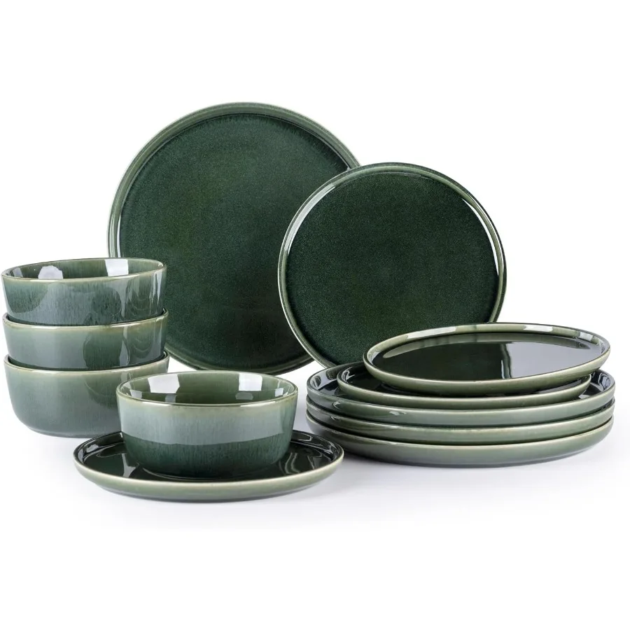 

Наборы керамической посуды на 4 комплекта из 12 каменных тарелок и мисок, устойчивые к царапинам посуда, можно мыть в посудомоечной машине и в микроволновой печи