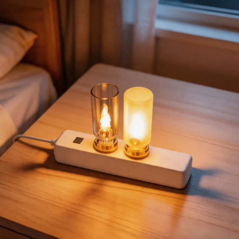 USB Simulated Flame Night Light – Touch-Dimmable Warm Light; Suitable for Bedroom and Car Interior Decoration